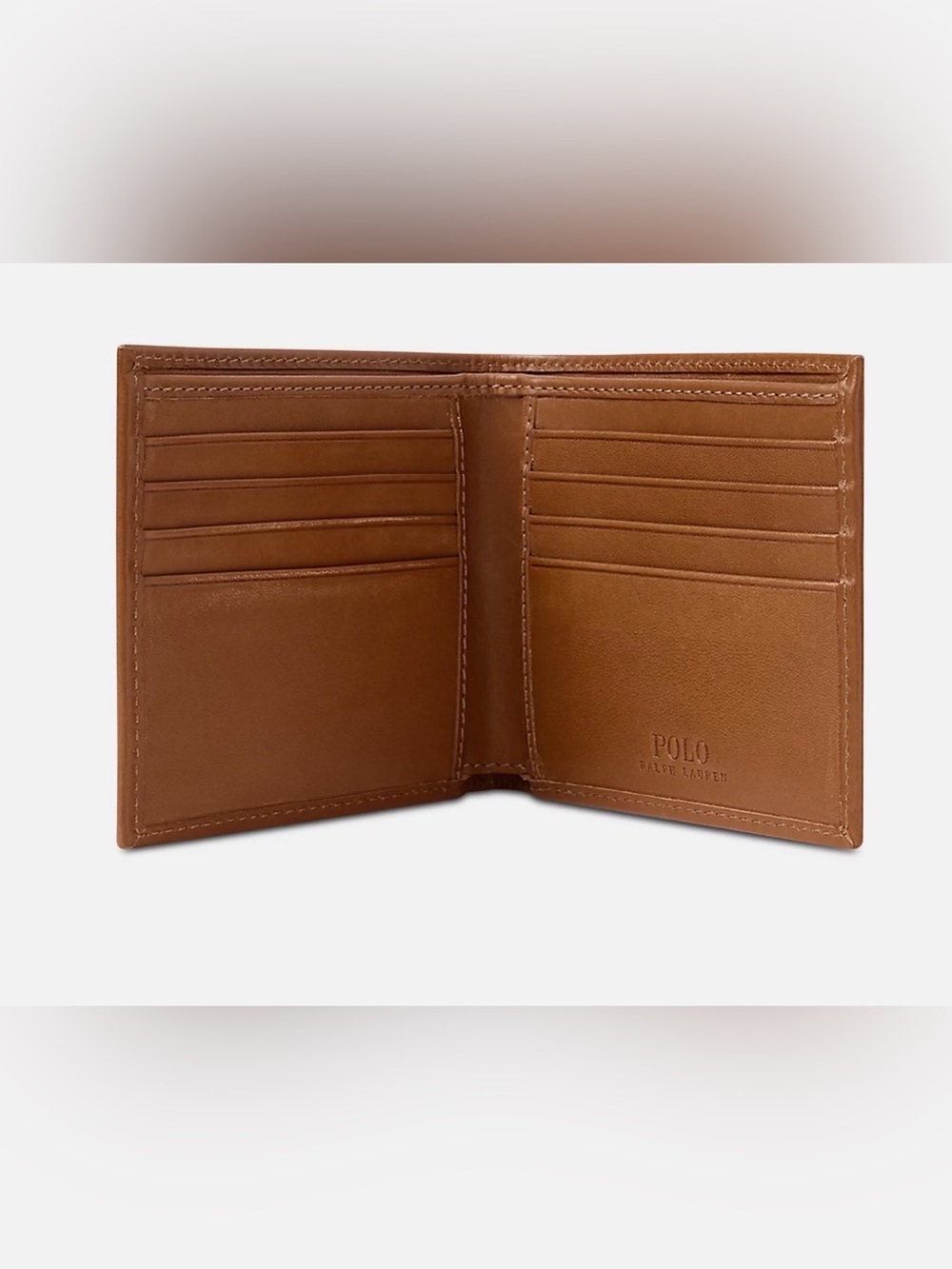 NIB Polo Ralph Lauren Leather ALL OVER PONY Double Billfold Wallet - CLASSIC TAN - Picture 13 of 13